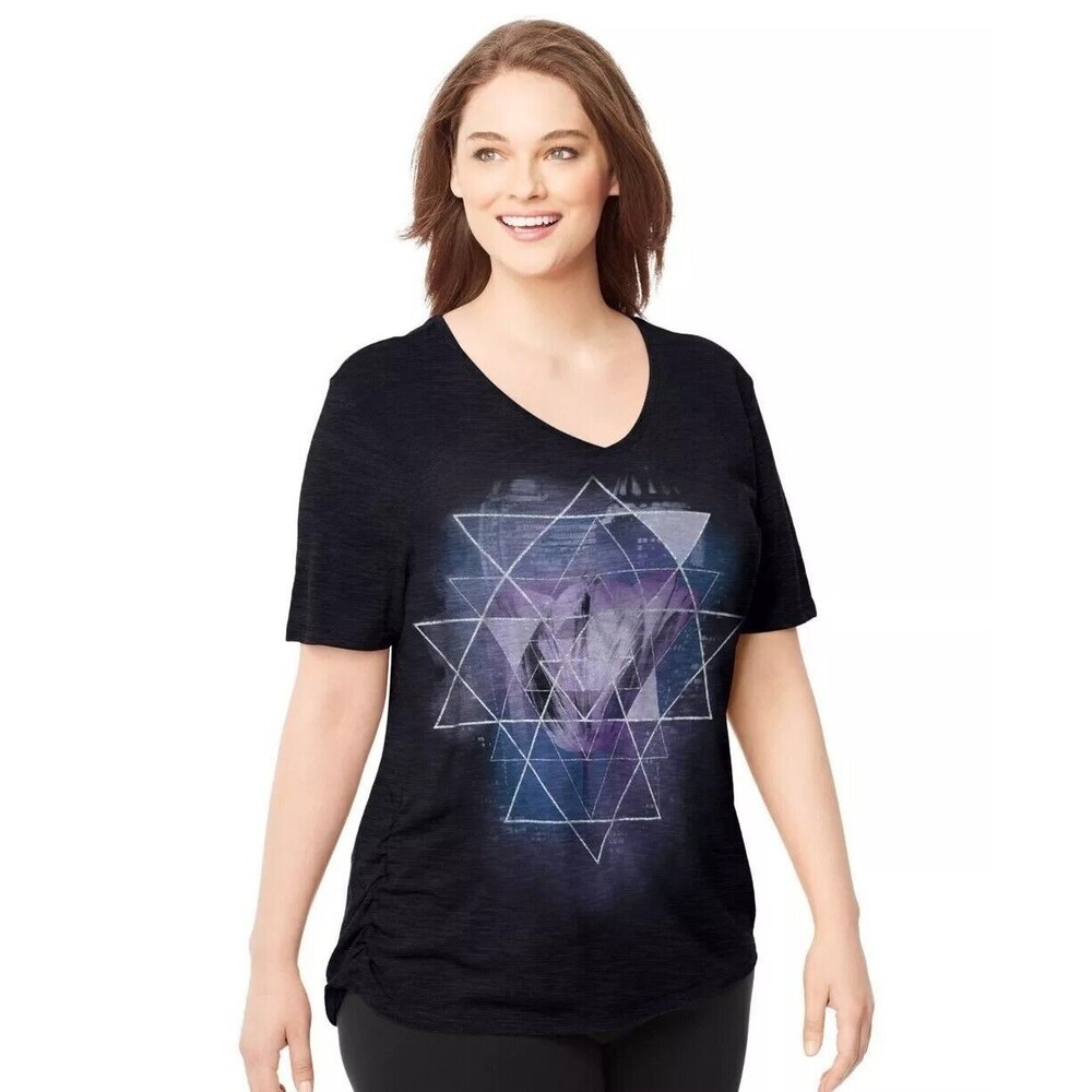 Just my Size Women's Plus Printed V-Neck T-Shirt w/Side Shirring- 1X